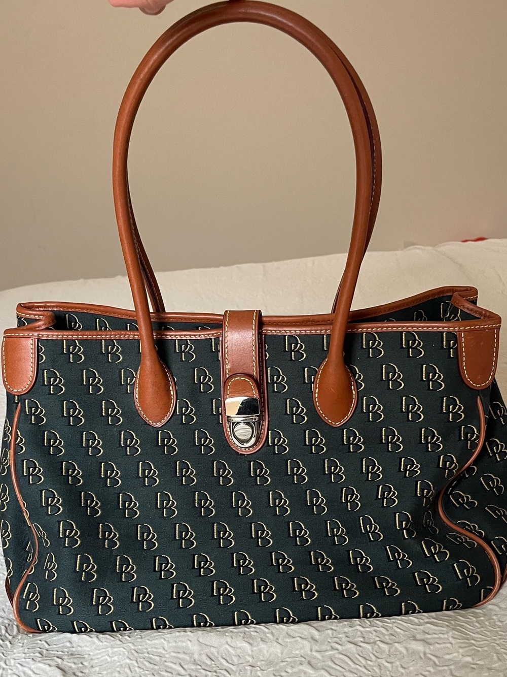 Dooney & Bourke Black Signature Tote with Brown Leather Trim